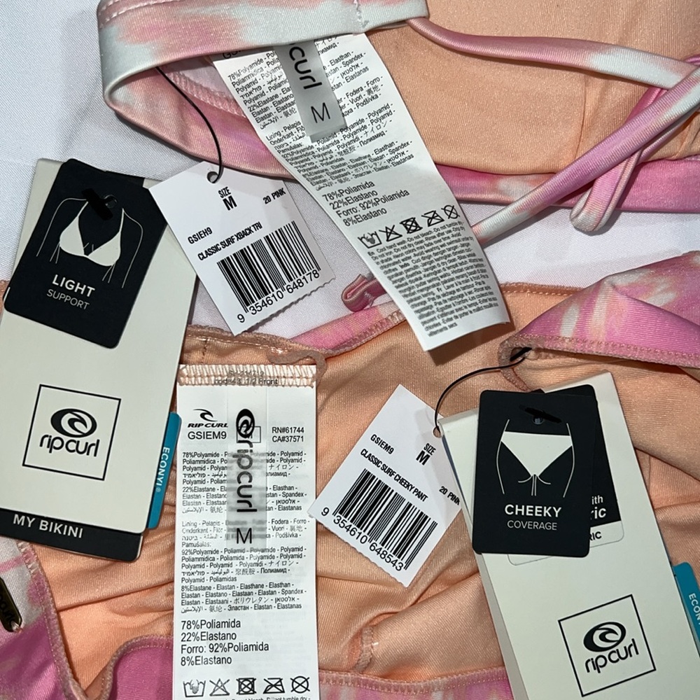 RIPCURL CLASSIC SURF ECO CROSSBACK TRI BIKINI TOP & CHEEKY BIKINI BOTTOM, M - Picture 9 of 9